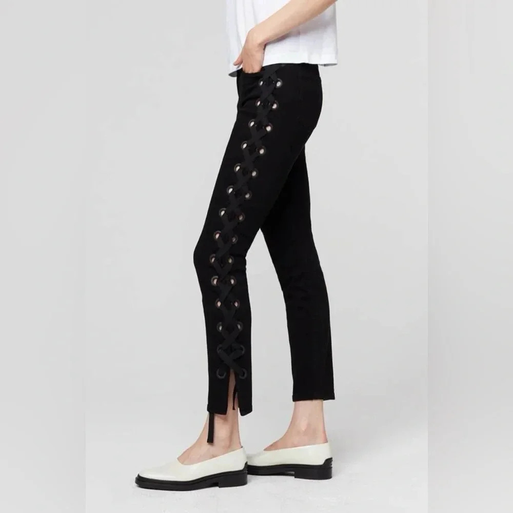 3x1 Lacy Midway Skinny Lace Up Ribbon Coquette Jeans